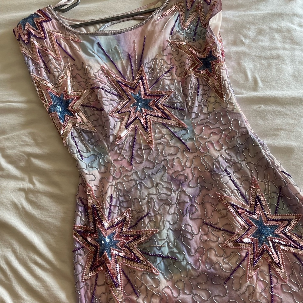 BRAND NEW LoveShackFancy Colville Beaded Sequin Celestial Star Dress in Purple - Picture 8 of 11